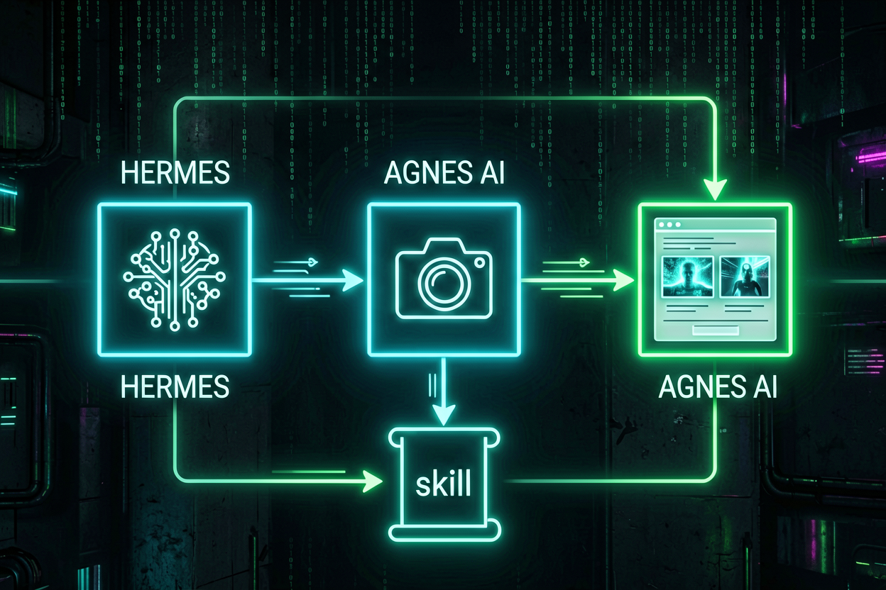 Integration pipeline diagram: Hermes Agent → Agnes AI → Blog HTML